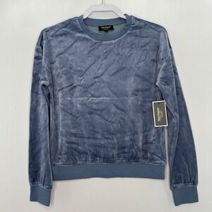 Juicy Couture Sweatshirt Black Label Women's Velour Pullover Dusty Navy XS Y2K
